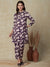 Floral Foil Printed Kurta with Pants Indo-Western Co-ord Set - Violet