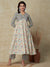 Ethnic & Chevron Printed & Embroidered A-Line Pleated Kurta with Palazzo - Off White