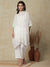 Solid Sequin Scalloped Embroidered A-Line Kurta with Palazzo - Off White