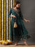Solid Ethnic Sequin Embroidered & Printed A-Line Pleated Maxi Dress - Green