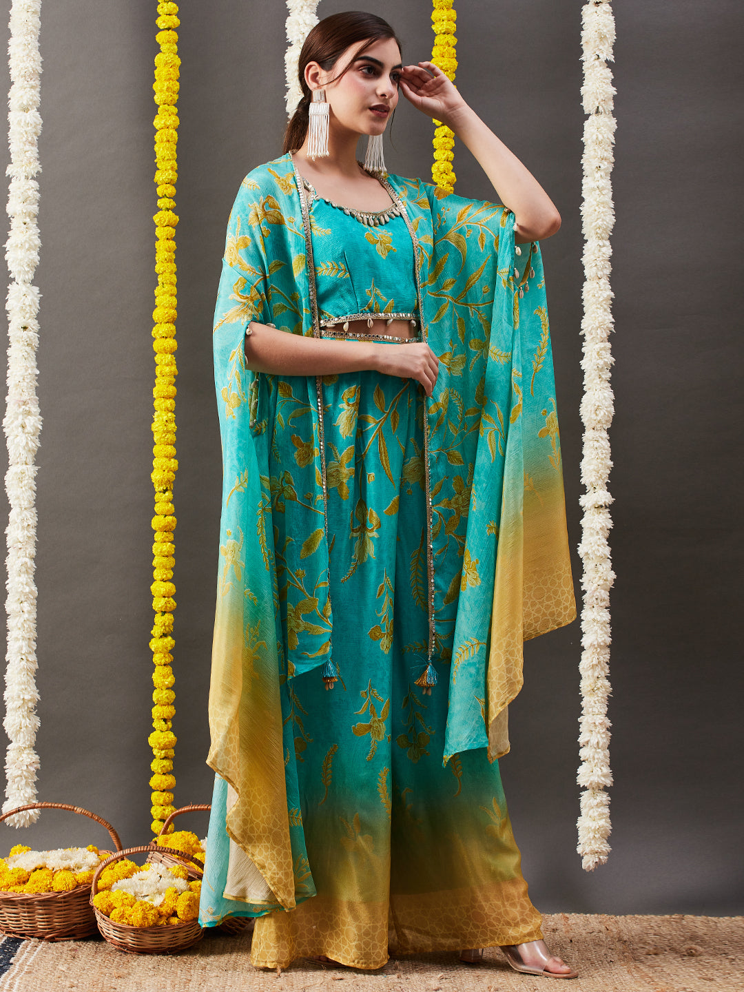 Pretty Sea Green Crepe and Georgette Partywear Dress: Dresses for Women -  Inddus. –