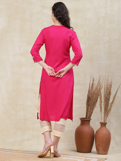 Solid Resham Embroidered Kurta - Pink