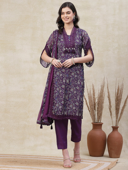 Onion Pink Viscose Blend Straight Kurta Set with Zari Woven Jacket