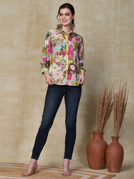 Floral & Ethnic Printed Mother-of-Pearl Buttoned Shirt with Pants Co-o –  FASHOR