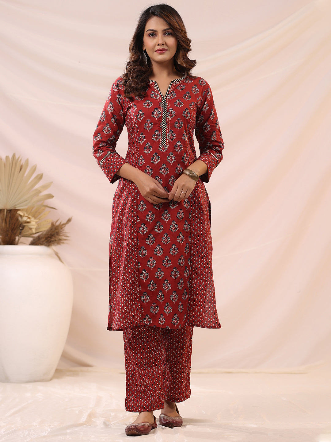 Ethnic Printed Straight Fit Kurta with Pant - Brown – FASHOR
