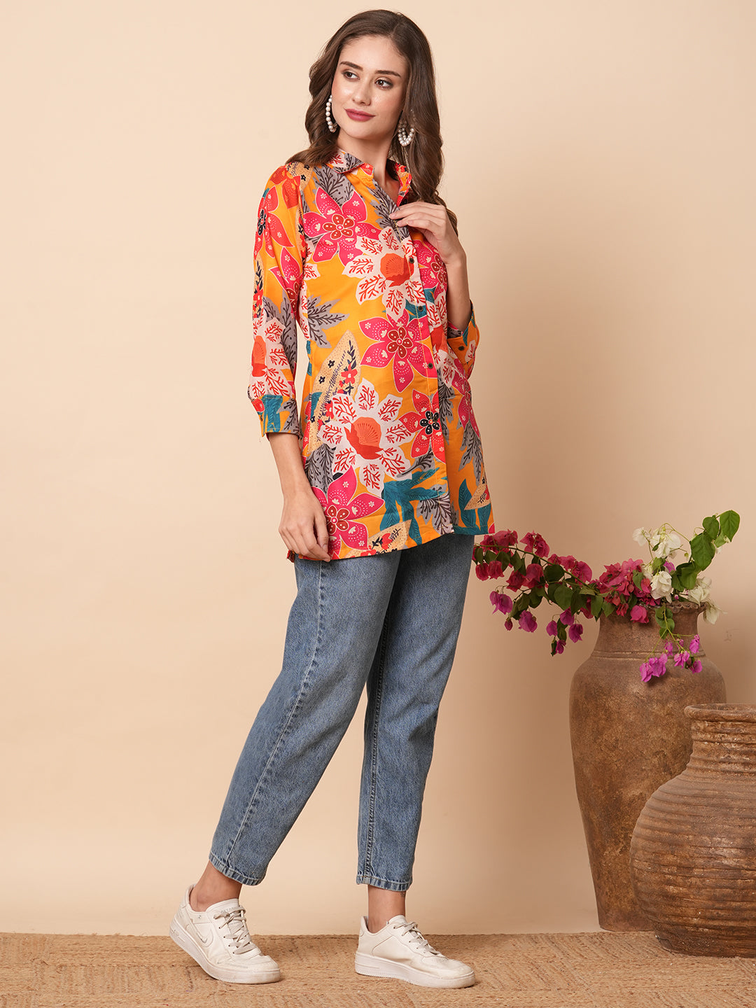 Floral Printed Buttoned Shirt - Multi & Yellow