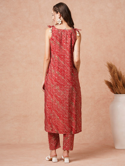 Lehriya Printed Resham & Sequins Embroidered Kurta with Pants - Red