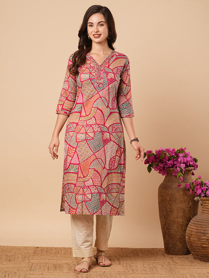 Abstract & Paisley Printed Mirror & Resham Embroidered & Kurta - Multi