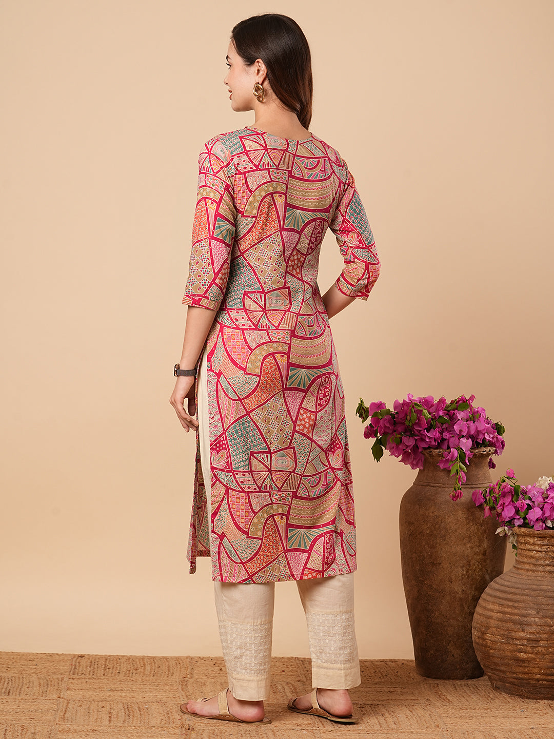 Abstract & Paisley Printed Mirror & Resham Embroidered & Kurta - Multi