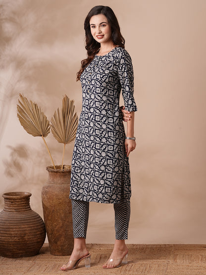 Geometric Printed Straight Fit Kurta with Pant - Black