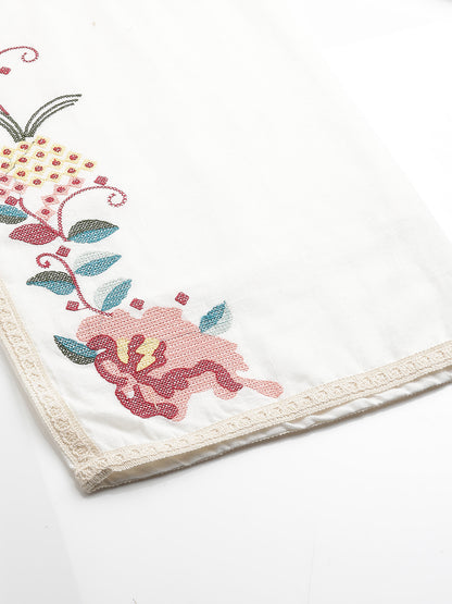 Floral Cross Stitch Embroidered Straight Fit Co-ord Set - Off White