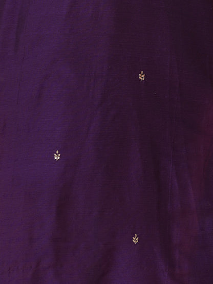 Solid Ethnic Zari Embroidered Straight Fit Kurta with Pant and Dupatta - Purple