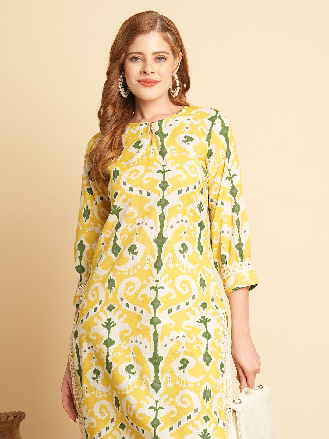 Ethnic Ikat Printed Straight Fit Co-ord Set - Yellow