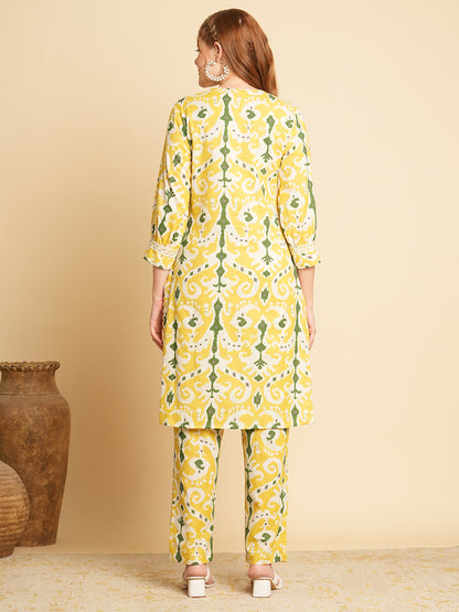 Ethnic Ikat Printed Straight Fit Co-ord Set - Yellow