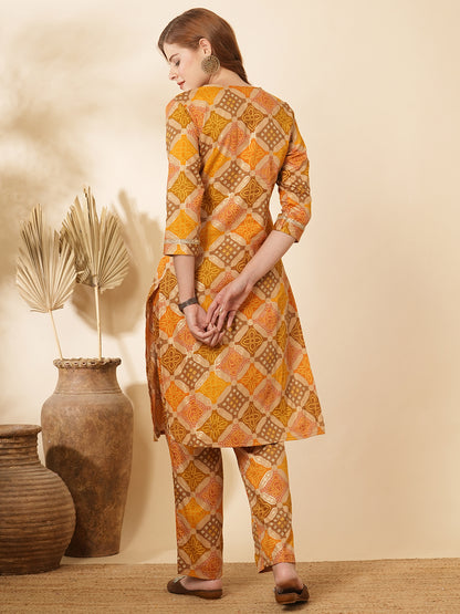 Ethnic Bandhani Foil Printed Straight Fit Co-ord Set - Multi