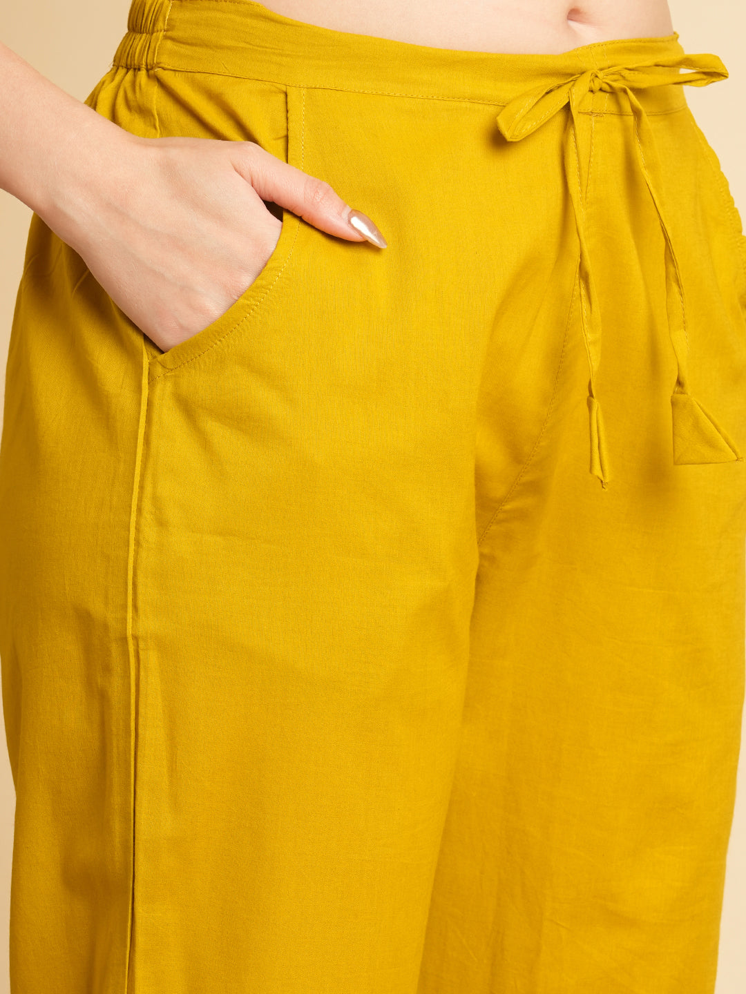 Ethnic Printed & Embroidered Kurta with Pant & Applique Work Dupatta - Mustard