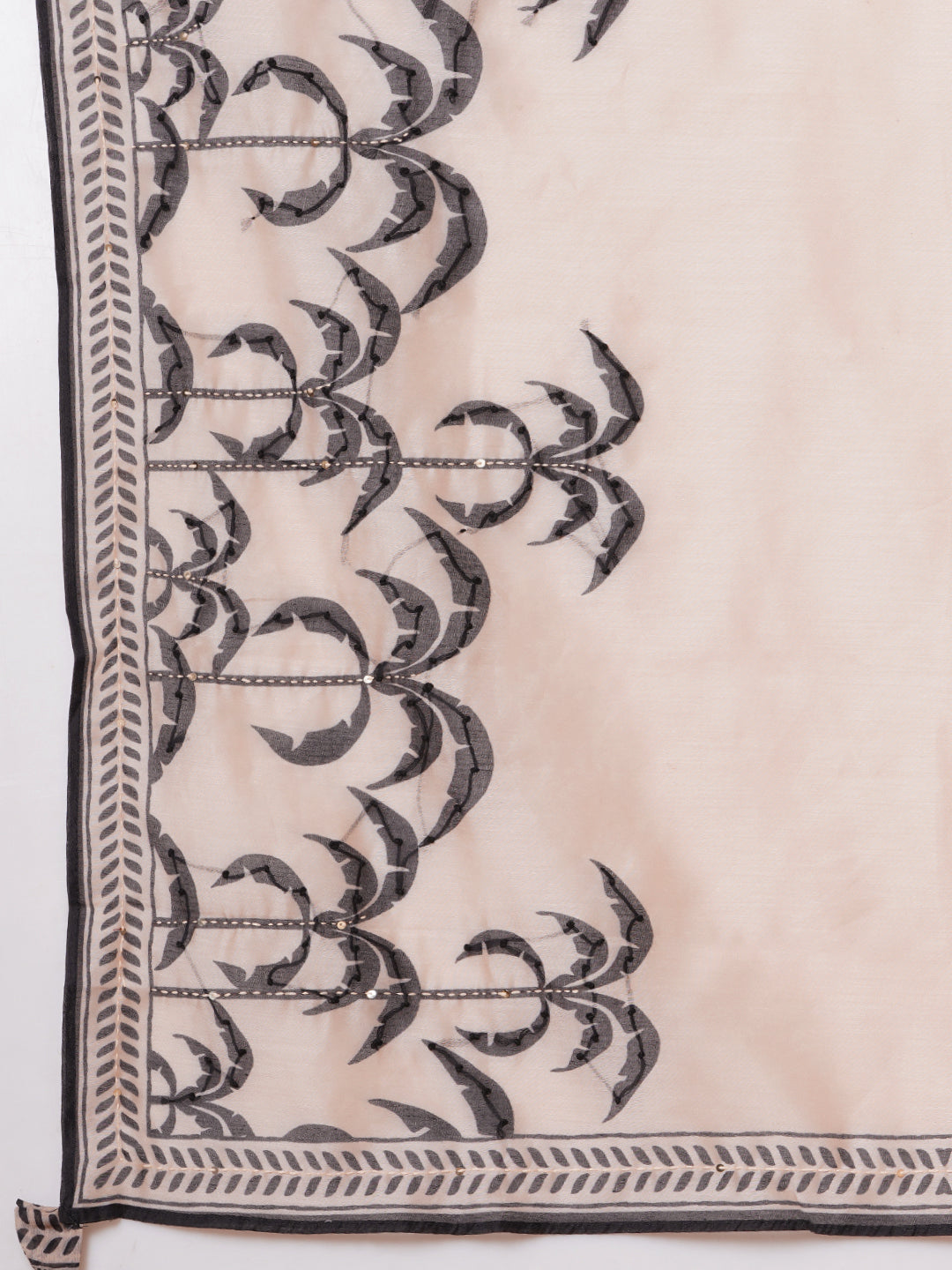 Floral Leaf Printed & Embroidered Straight Kurta with Pant & Dupatta - Beige