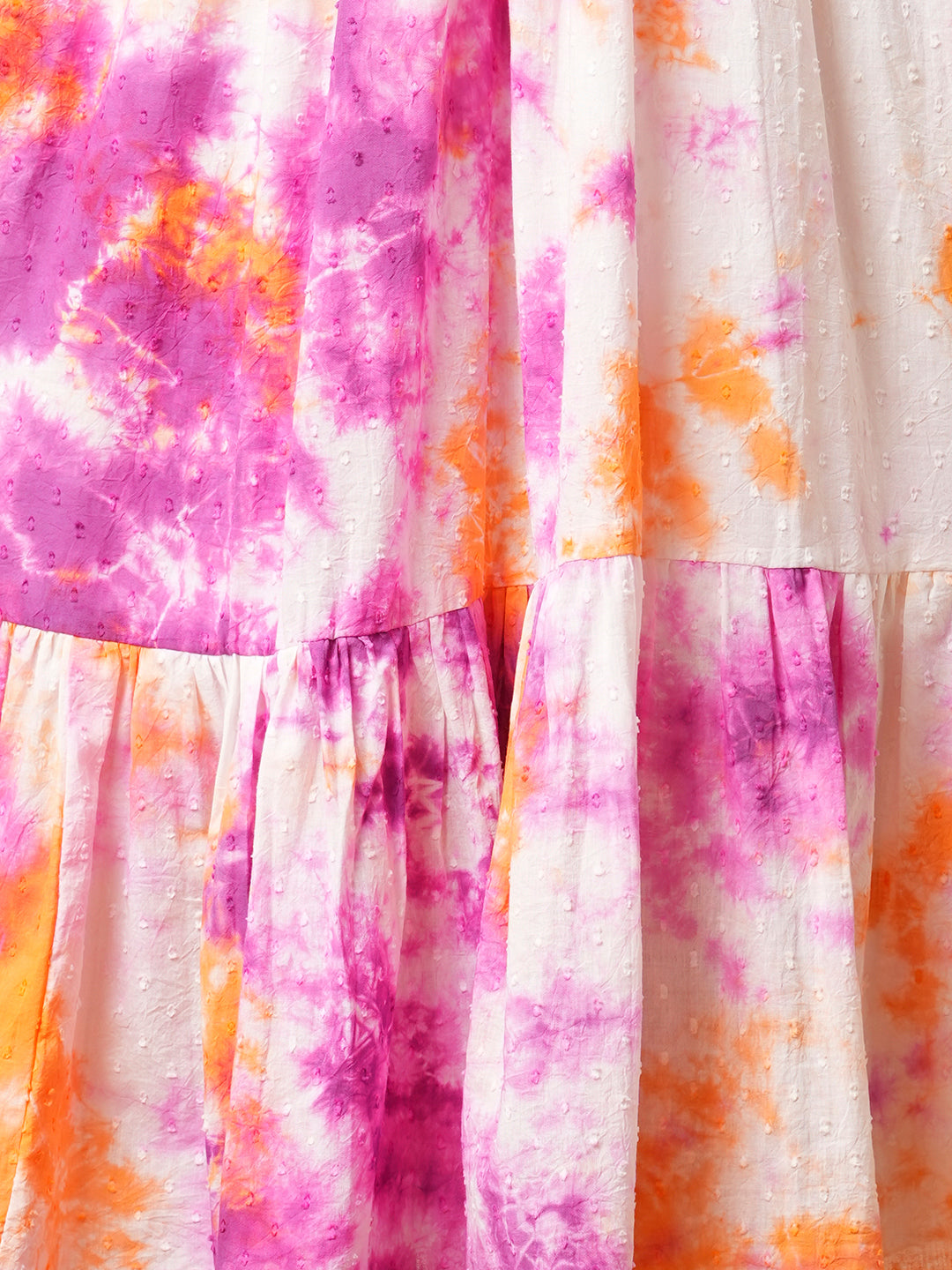 Shibori Tie-Dyed & Embroidered Cotton Dobby A-Line Pleated Midi Dress - Multi