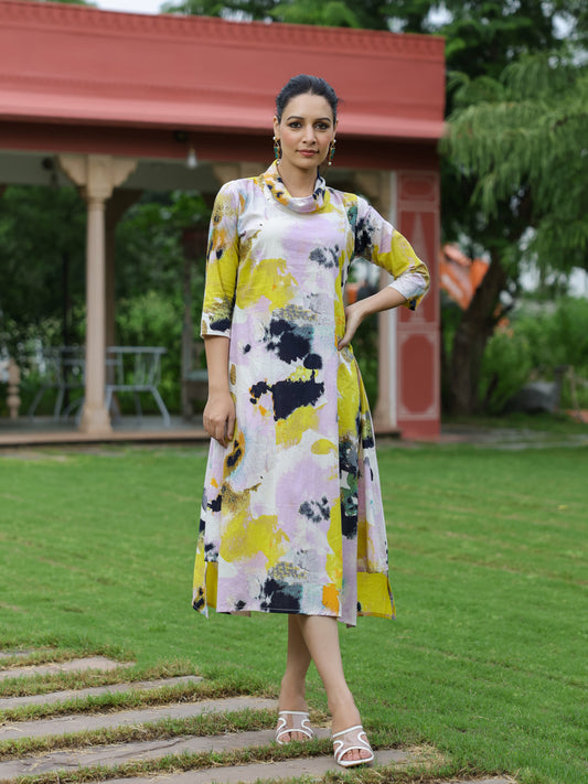 Abstract Printed A-line Kurta - Multi