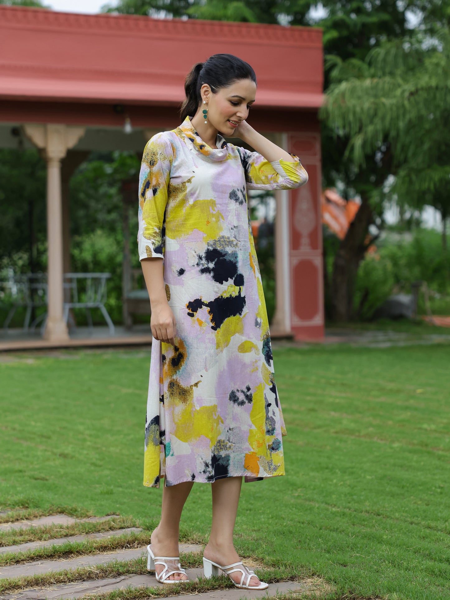 Abstract Printed A-line Kurta - Multi