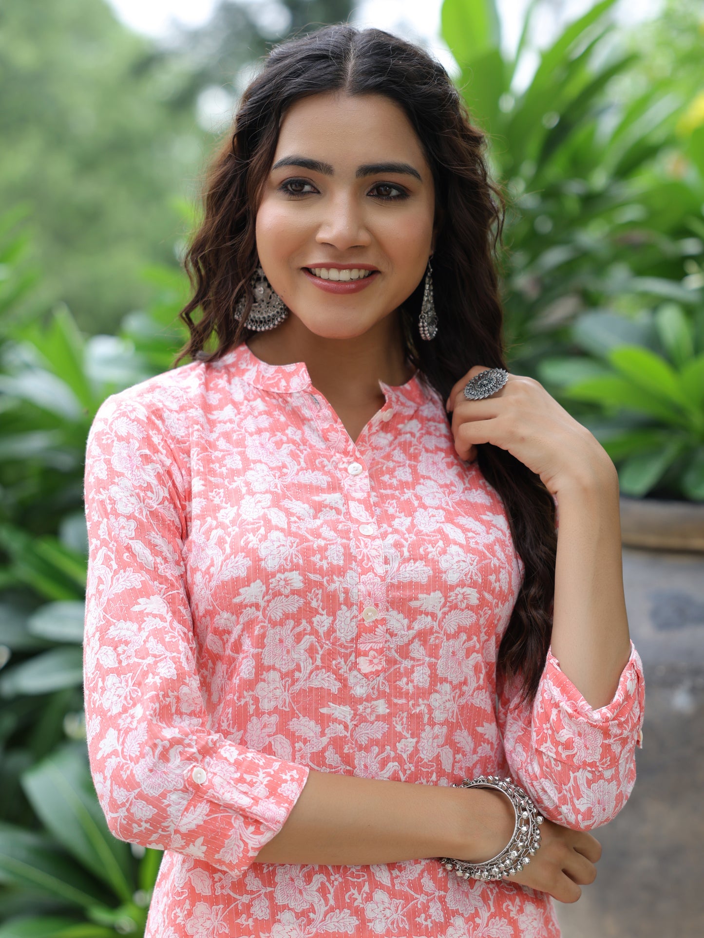 Floral Printed Straight Fit Kurta - Peach