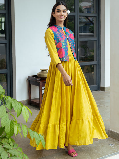 long dress with short jacket Grey and Wonderful - Long Dress with Embroidered Short Jacket