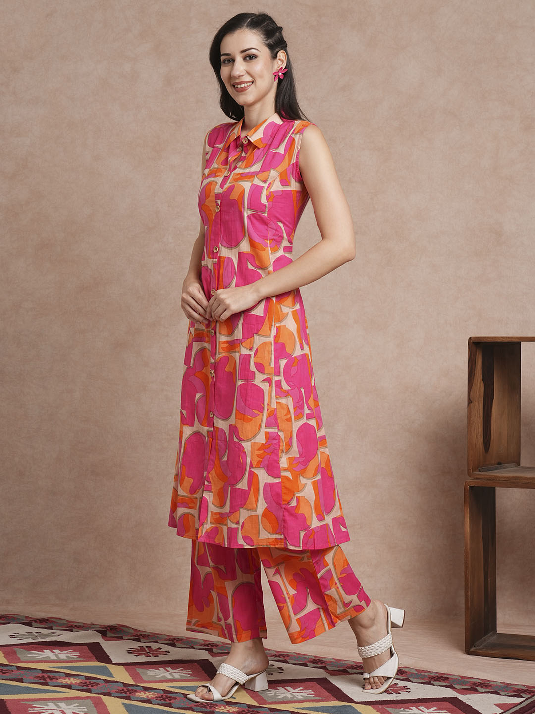 Abstract Printed A-Line Paneled Co-ord Set - Multi