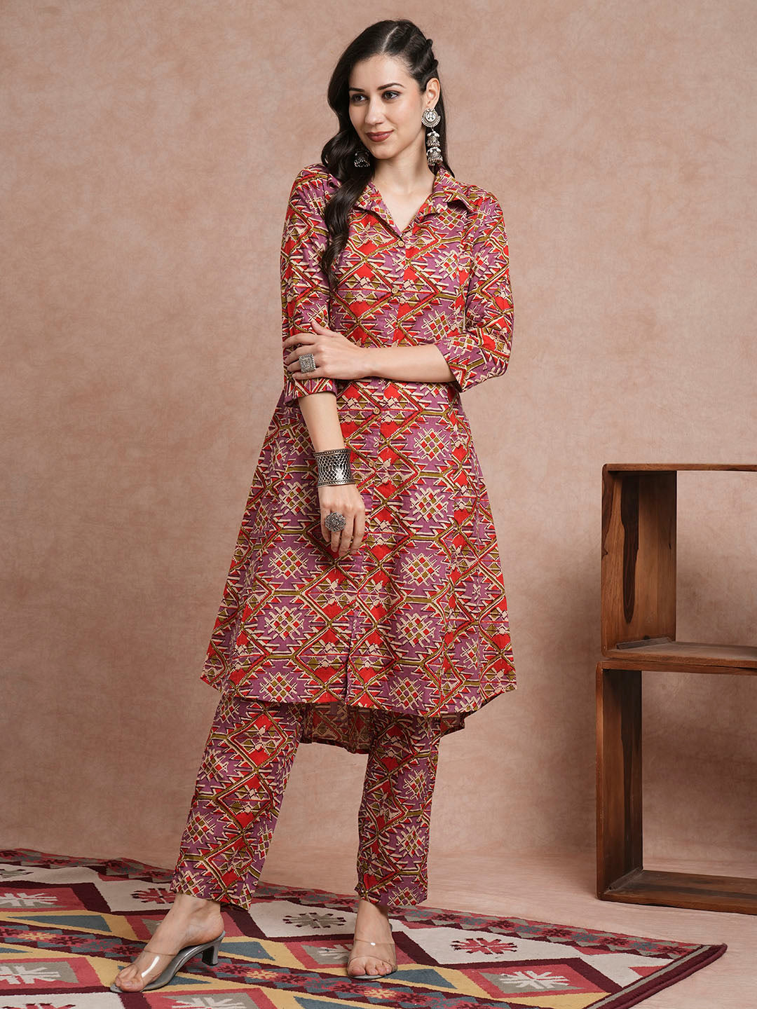 Floral Printed A-Line Paneled Co-ord Set - Multi