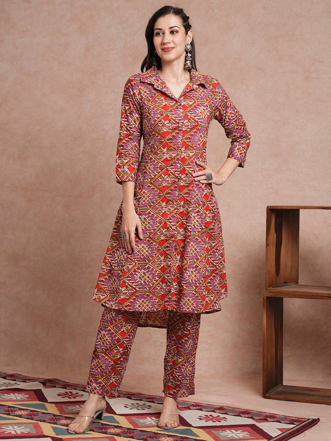 Floral Printed A-Line Paneled Co-ord Set - Multi