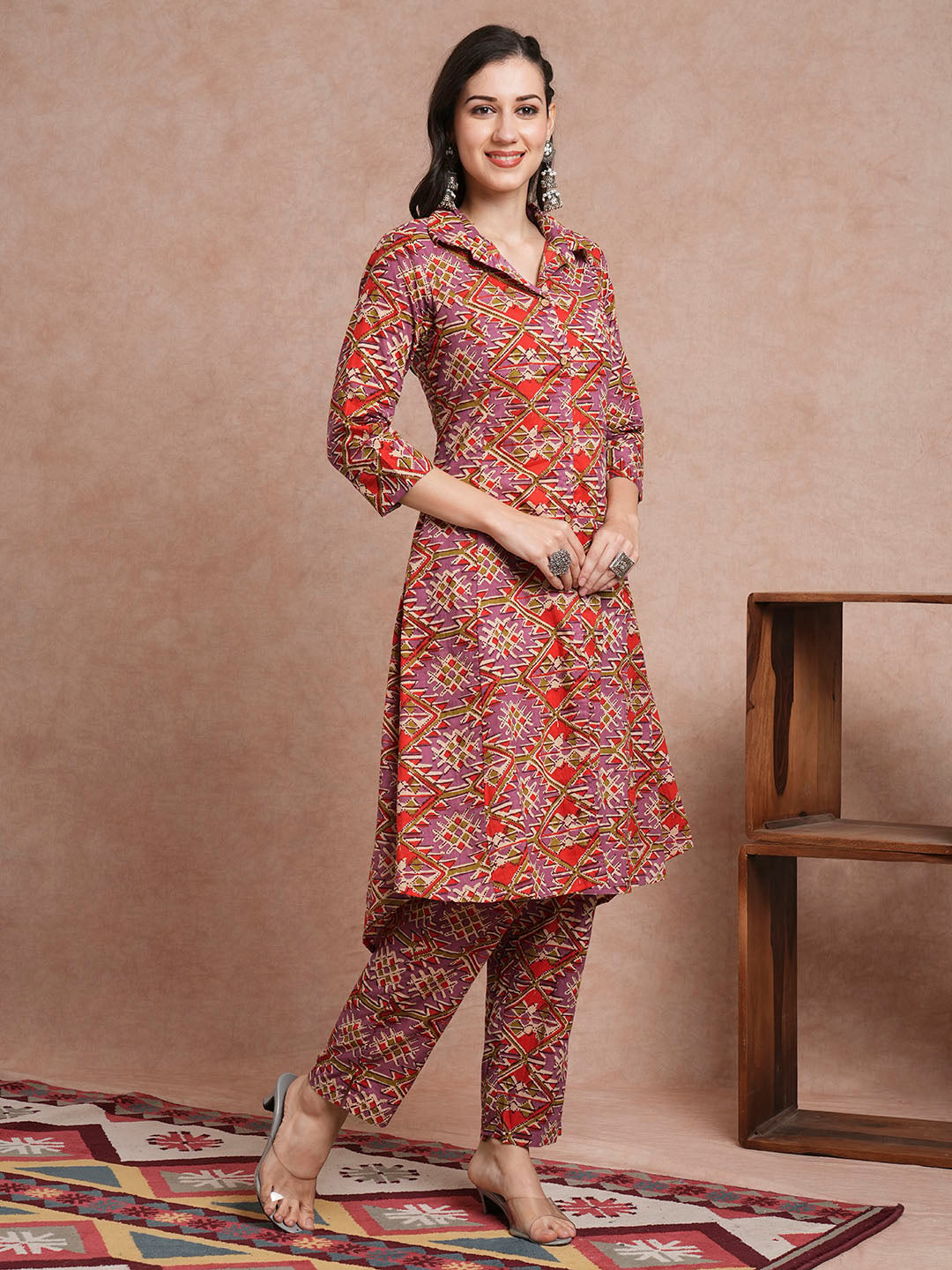 Floral Printed A-Line Paneled Co-ord Set - Multi