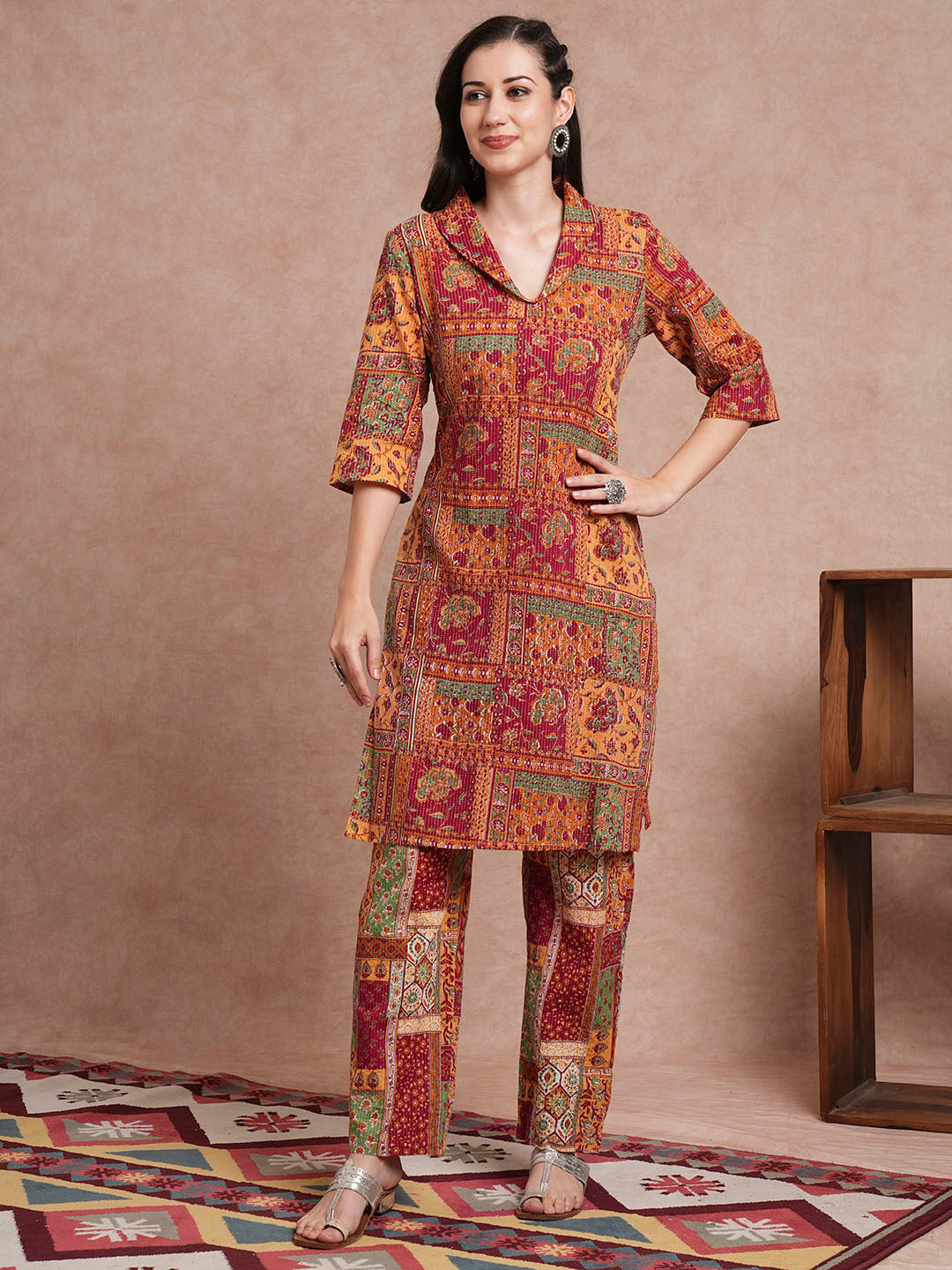 Ethnic Geometric Printed Straight Fit Co-ord Set - Multi