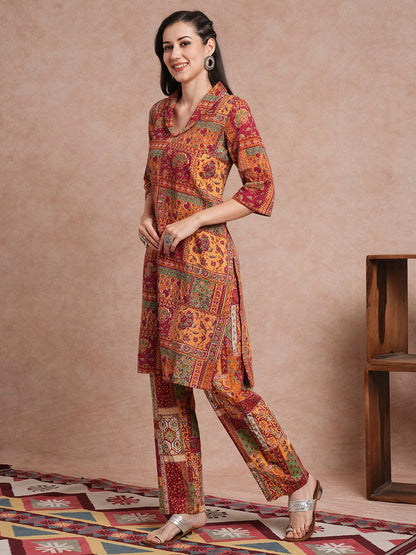 Ethnic Geometric Printed Straight Fit Co-ord Set - Multi