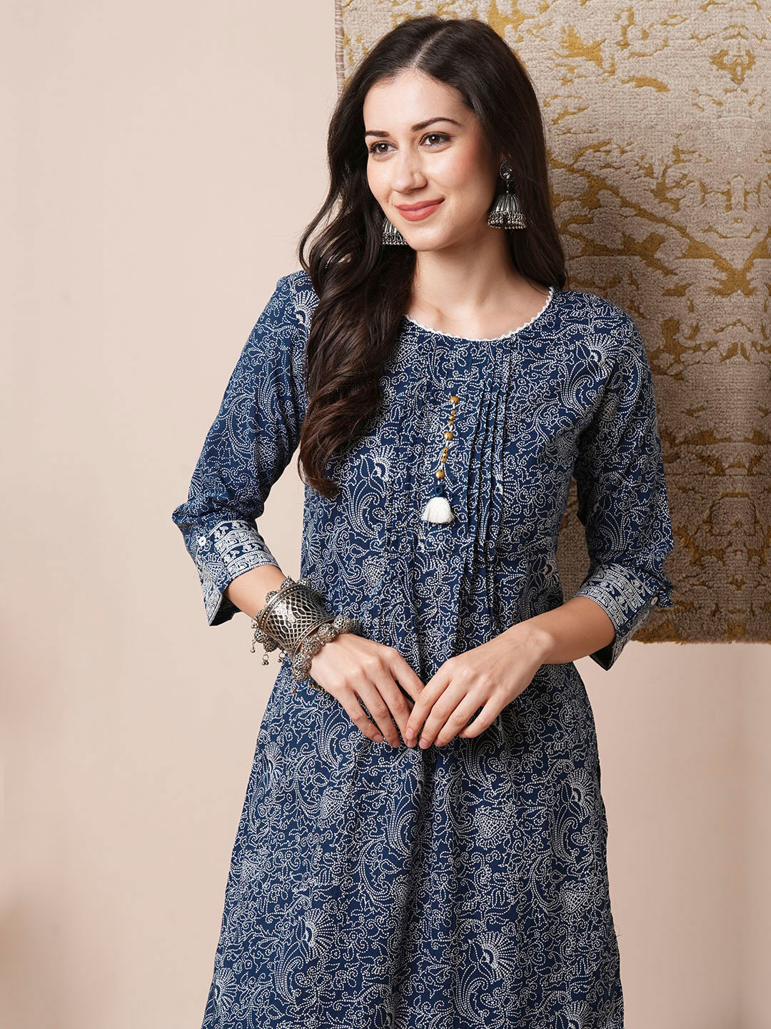 Ethnic Printed Straight Fit Kurta with Pant - Blue