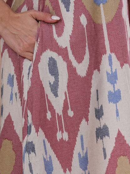 Ethnic Ikat Printed A-Line Pleated Kurta - Multi