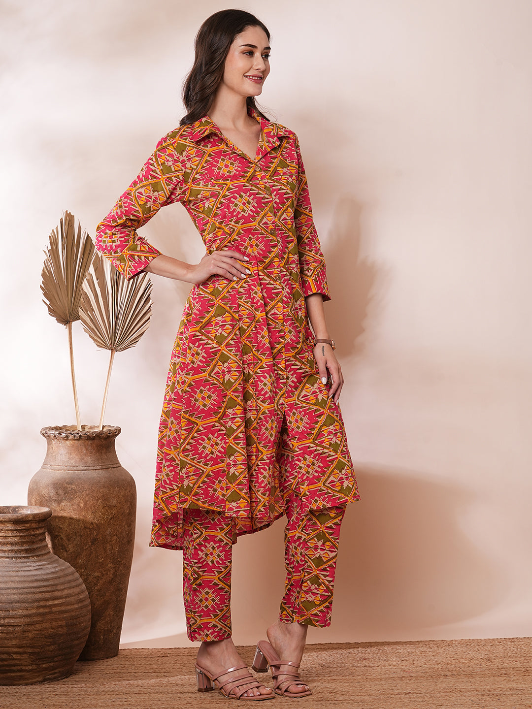 Floral Printed A-Line Paneled Co-ord Set - Multi