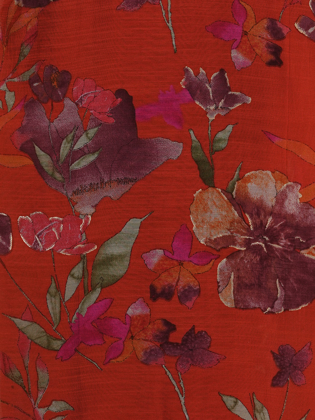 Floral Printed Embroidered Straight Fit Kurta with Pant - Rust