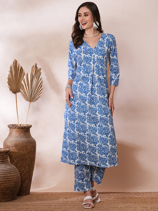 Abstract Printed A-Line Co-ord Set - Blue