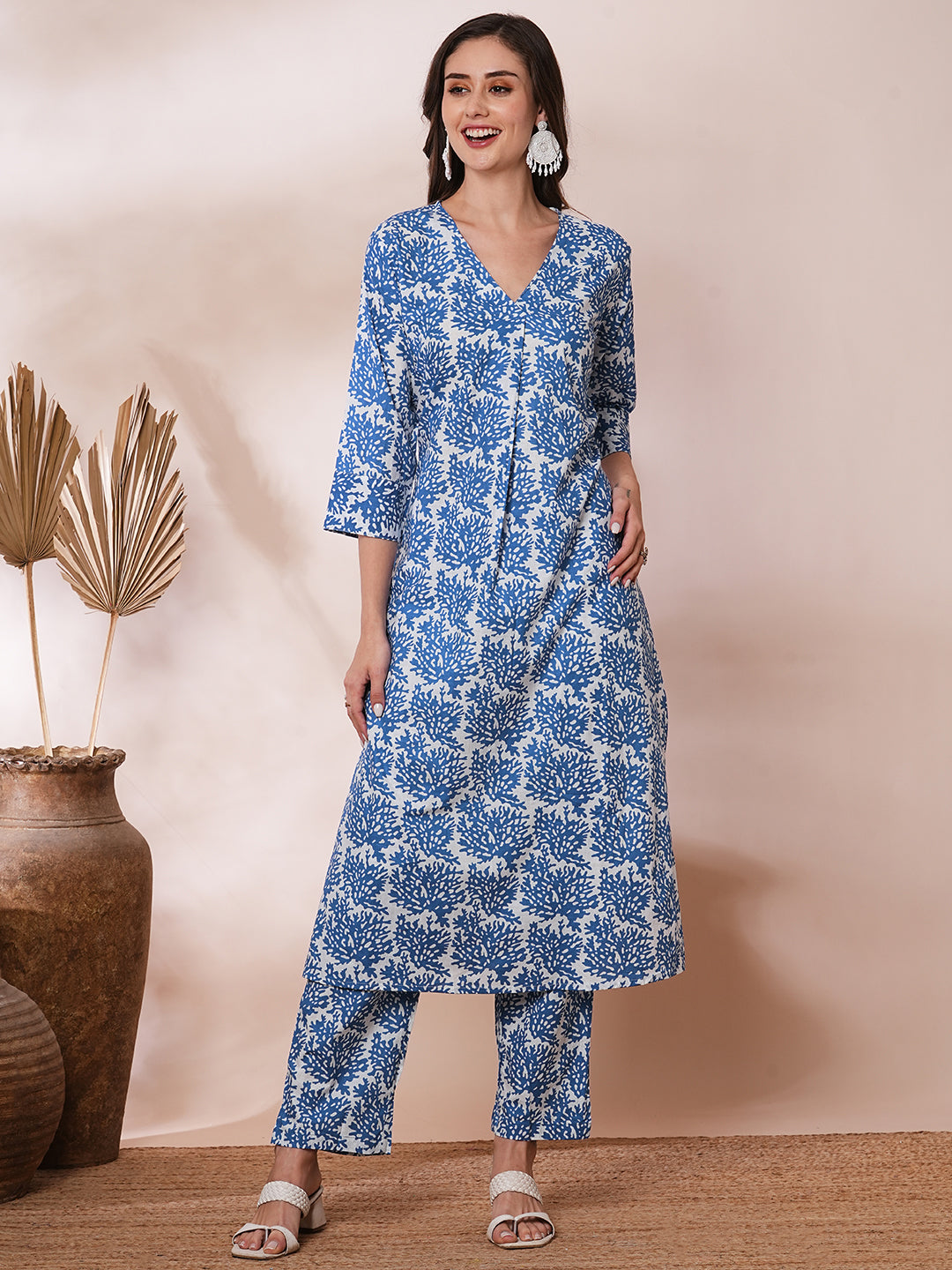 Abstract Printed A-Line Co-ord Set - Blue