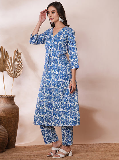 Abstract Printed A-Line Co-ord Set - Blue