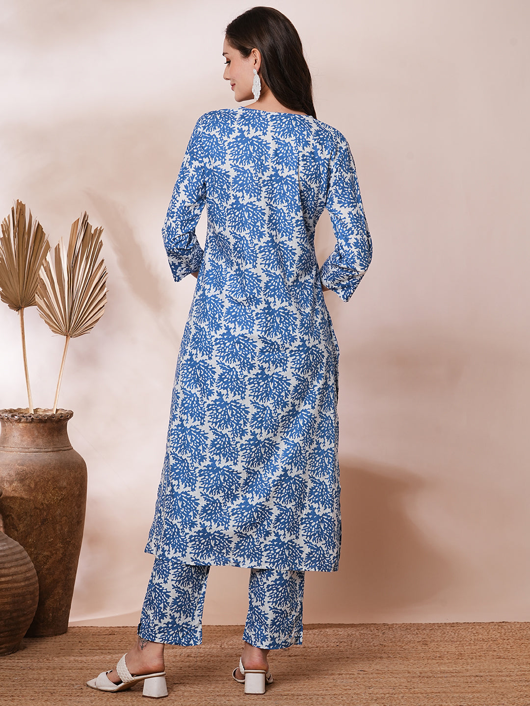 Abstract Printed A-Line Co-ord Set - Blue