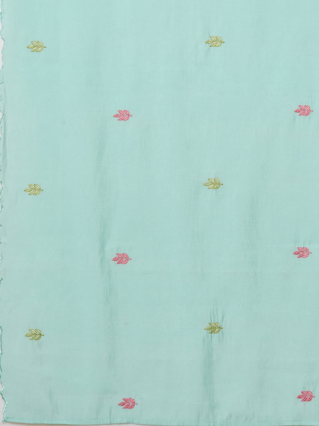 Abstract Printed & Floral Embroidered Straight Kurta with Pant & Dupatta - Turquoise Blue