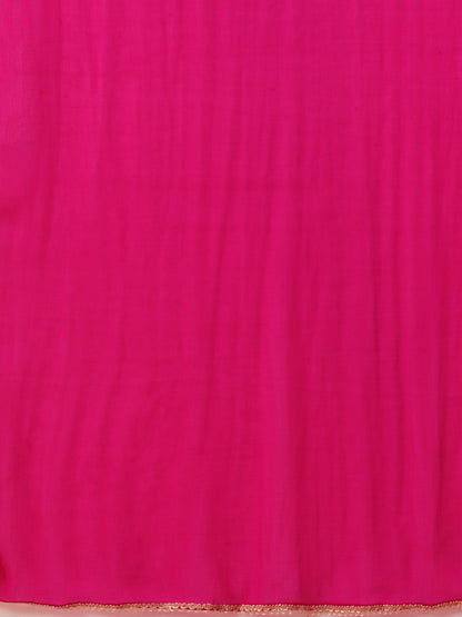 Solid Floral Embroidered Straight Fit Kurta with Palazzo & Dupatta - Pink