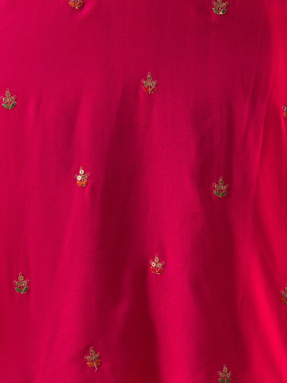 Solid Floral Embroidered Straight Fit Kurta with Palazzo & Dupatta - Pink