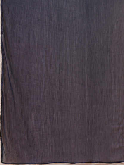 Ethnic Zari Woven & Embroidered Anarkali Flared Kurta with Pant & Solid Dupatta - Navy Blue