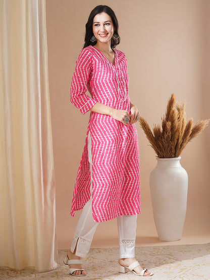 Ethnic Chevron Printed Straight Fit Kurta - Pink