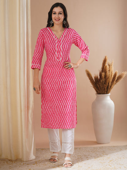 Ethnic Chevron Printed Straight Fit Kurta - Pink