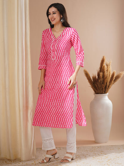 Ethnic Chevron Printed Straight Fit Kurta - Pink