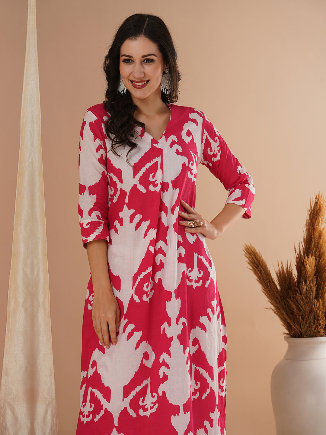 Ethnic Ikat Printed A-Line Co-ord Set - Red