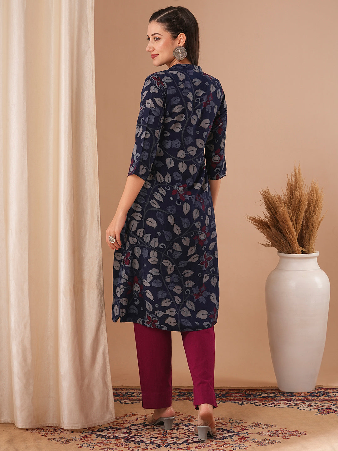 Ethnic Kalamkari Printed A-Line Kurta - Blue