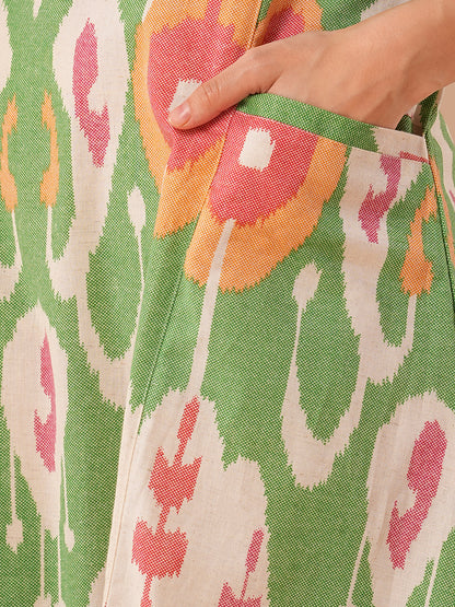 Abstract Ikat Printed A-Line Paneled Dress - Multi